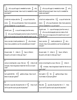 Unit Rates with Fractions Group Partner Matching Activity w ...
