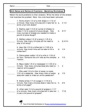 unit rate with fractions worksheet