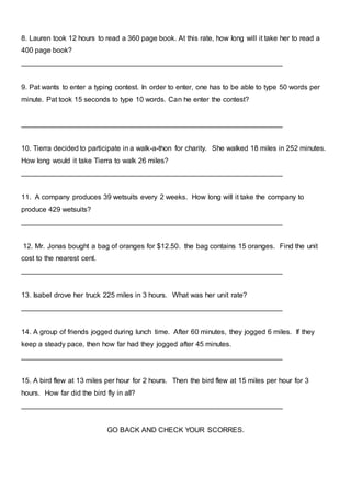 Unit rate word problems worksheet | PDF