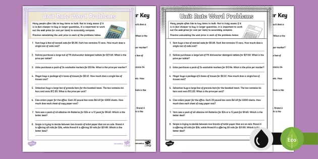 Unit Rate Word Problems (teacher made) - Twinkl