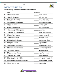 unit rate worksheet 6th grade