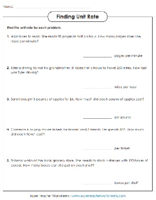 unit rate worksheet 6th grade