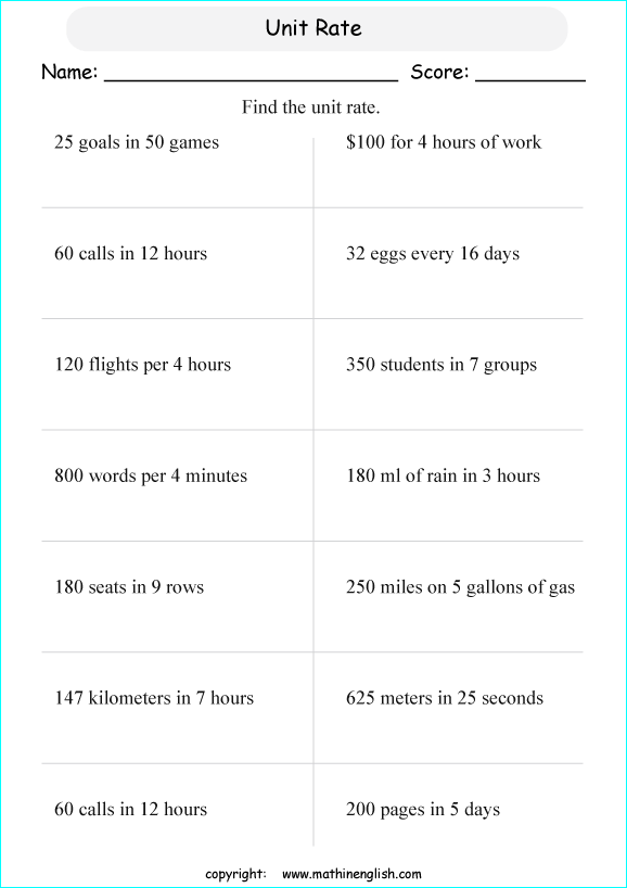 Printable primary math worksheet for math grades 1 to 6 based on ...