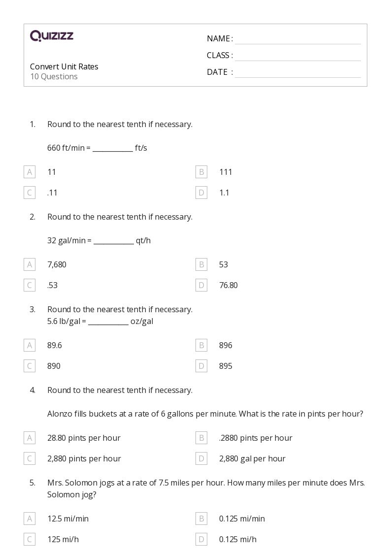unit rates 7th grade worksheet