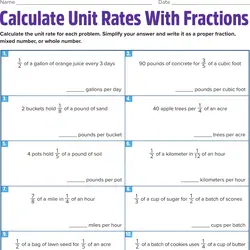 unit rates and ratios of fractions matching worksheet answers