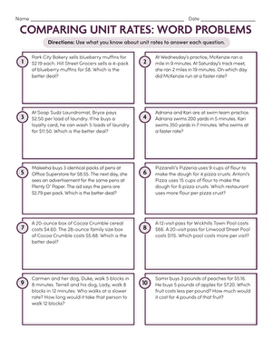 Comparing Unit Rates: Word Problems | Worksheet 