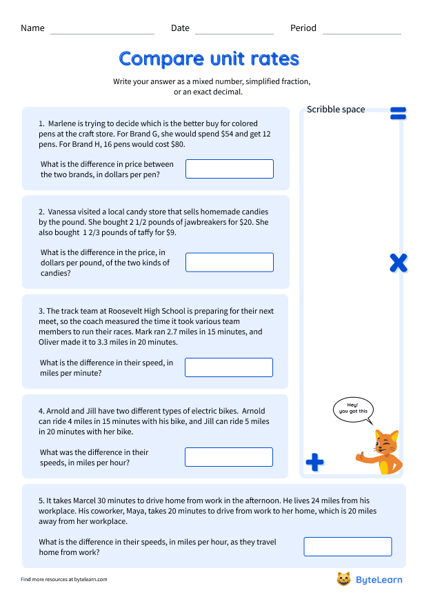 unit rates worksheet 1 answers