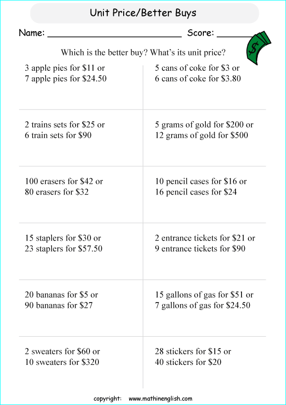 Printable primary math worksheet for math grades 1 to 6 based on ...