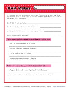 Find the Unit Rates | 6th Grade Ratio Worksheets