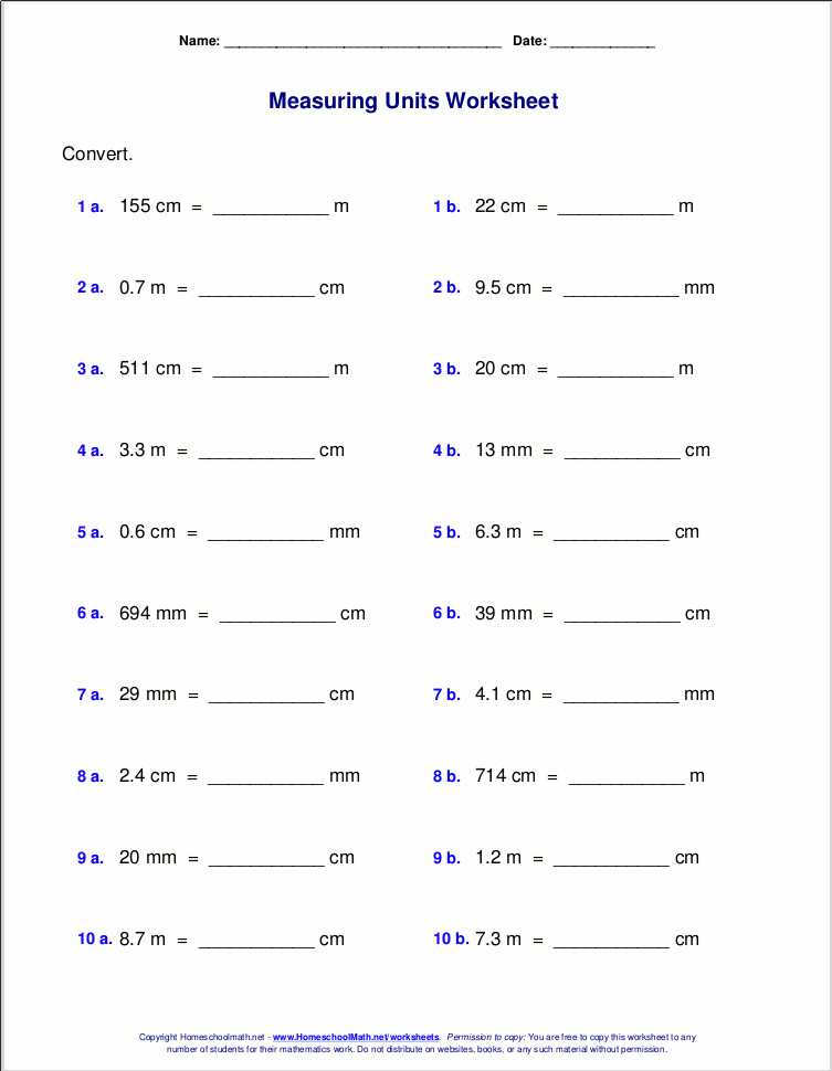 Metric measuring units worksheets