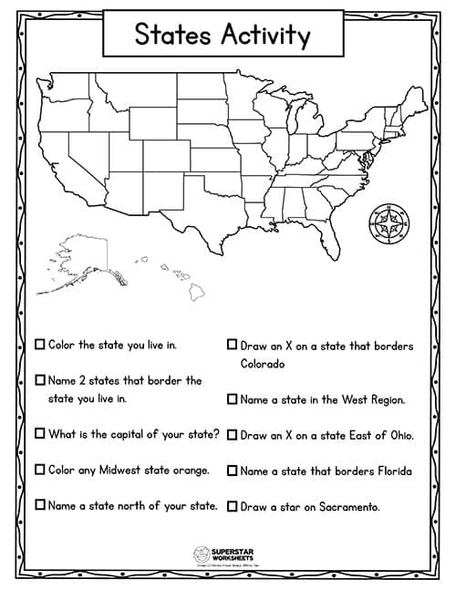 united state map worksheet