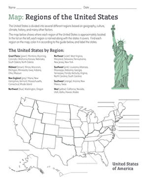 Map: Regions of the United States | Worksheet 