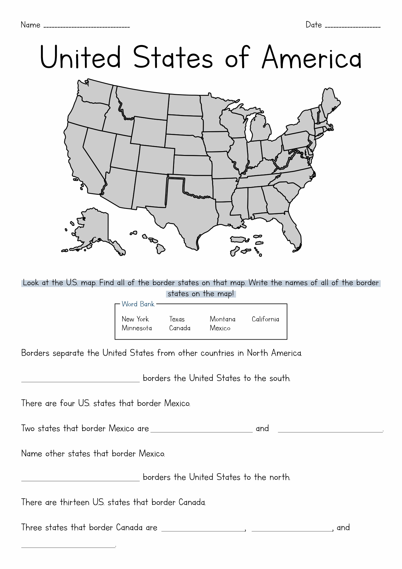 13 Fifty States Worksheets - Free PDF at worksheeto.com