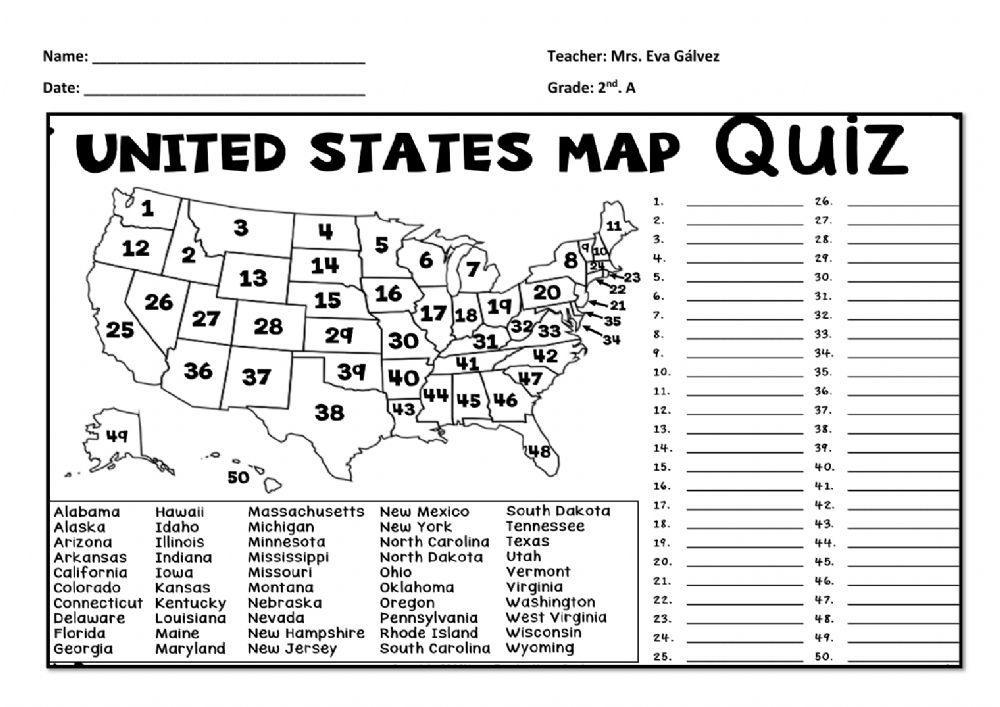 United states map quiz worksheet  