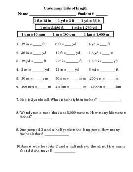 units of length worksheet