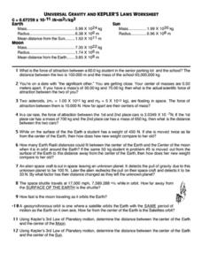 universal law of gravitation worksheet