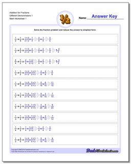 unlike fractions worksheet