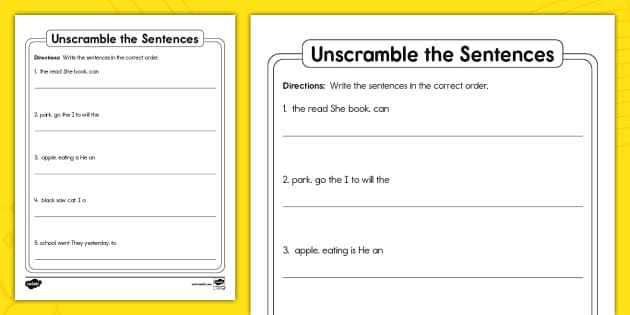 unscramble sentences worksheet
