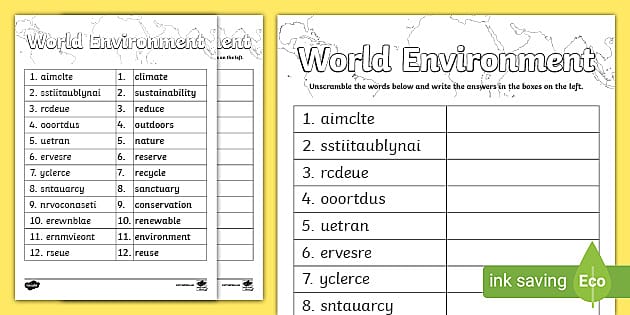 World Unscramble - CfE Social Studies - The Environment