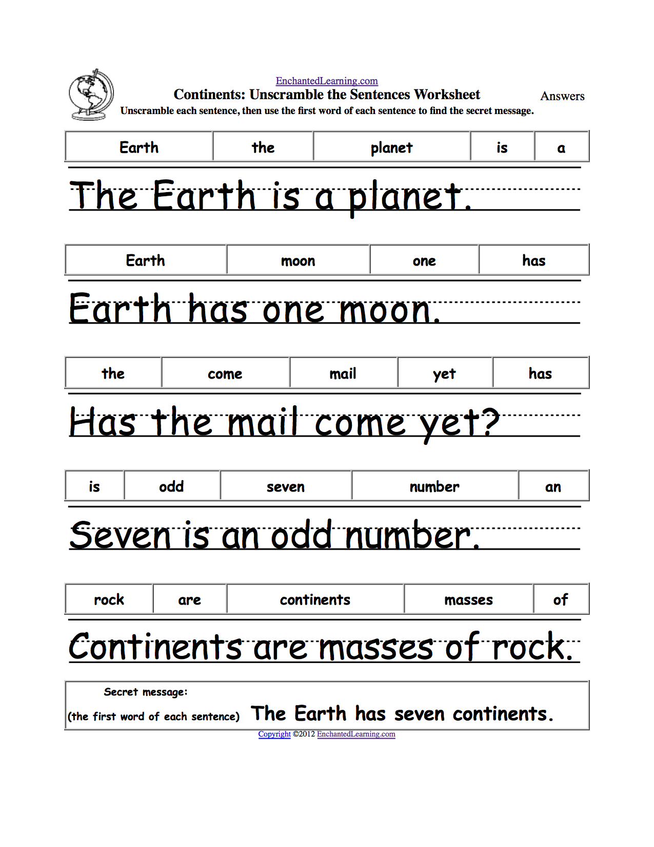 Unscramble the Sentences Worksheets - EnchantedLearning.com