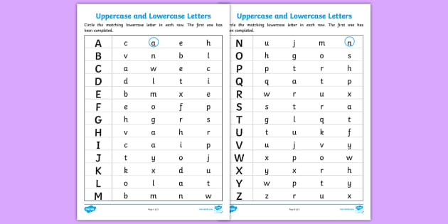 upper and lowercase letters worksheet