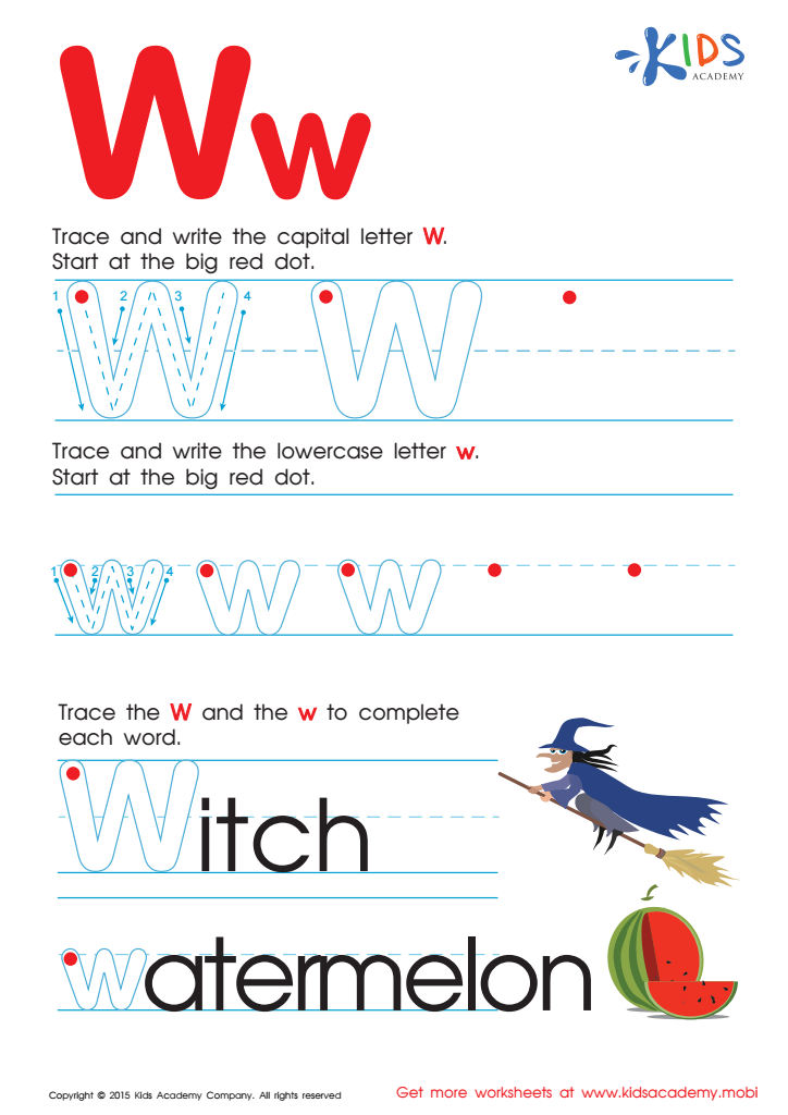 Tracing Letter W: Letter W Tracing Sheet, Traceable Letter W