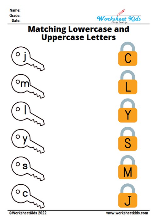Matching uppercase and lowercase letters worksheet - free printable