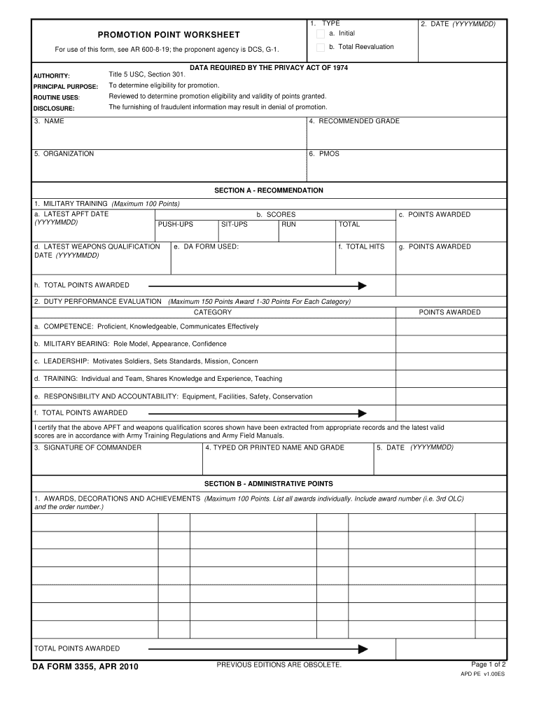 us army promotion point worksheet