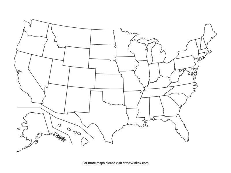 Printable Blank US Map with State Outline in PDF, PNG, and JPG ...