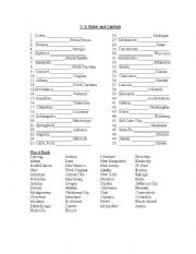 English worksheets: US States and Capitals