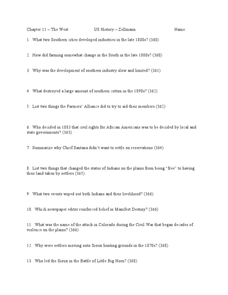 The West: US History Worksheet for 8th - 12th Grade | Lesson Planet