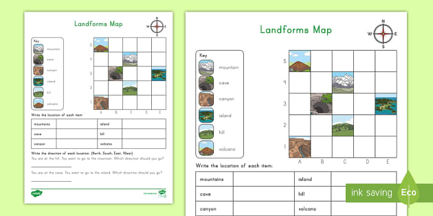 Second Grade Landform Coordinates Grid Map Activity - Twinkl