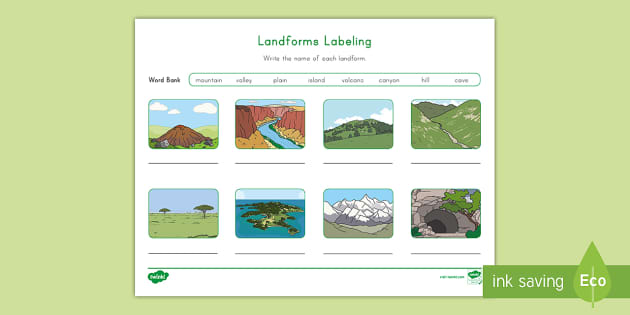 Landforms Labeling Activity for K-2nd Grade (Teacher-Made)
