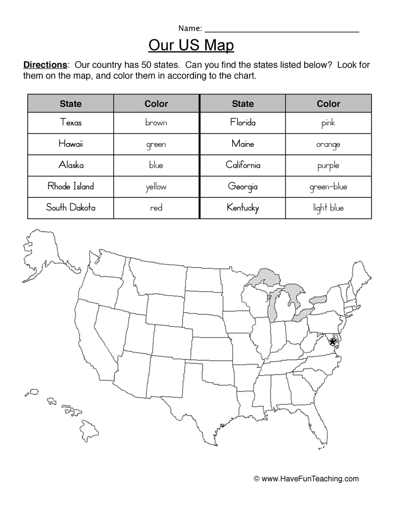 US Map Worksheet  
