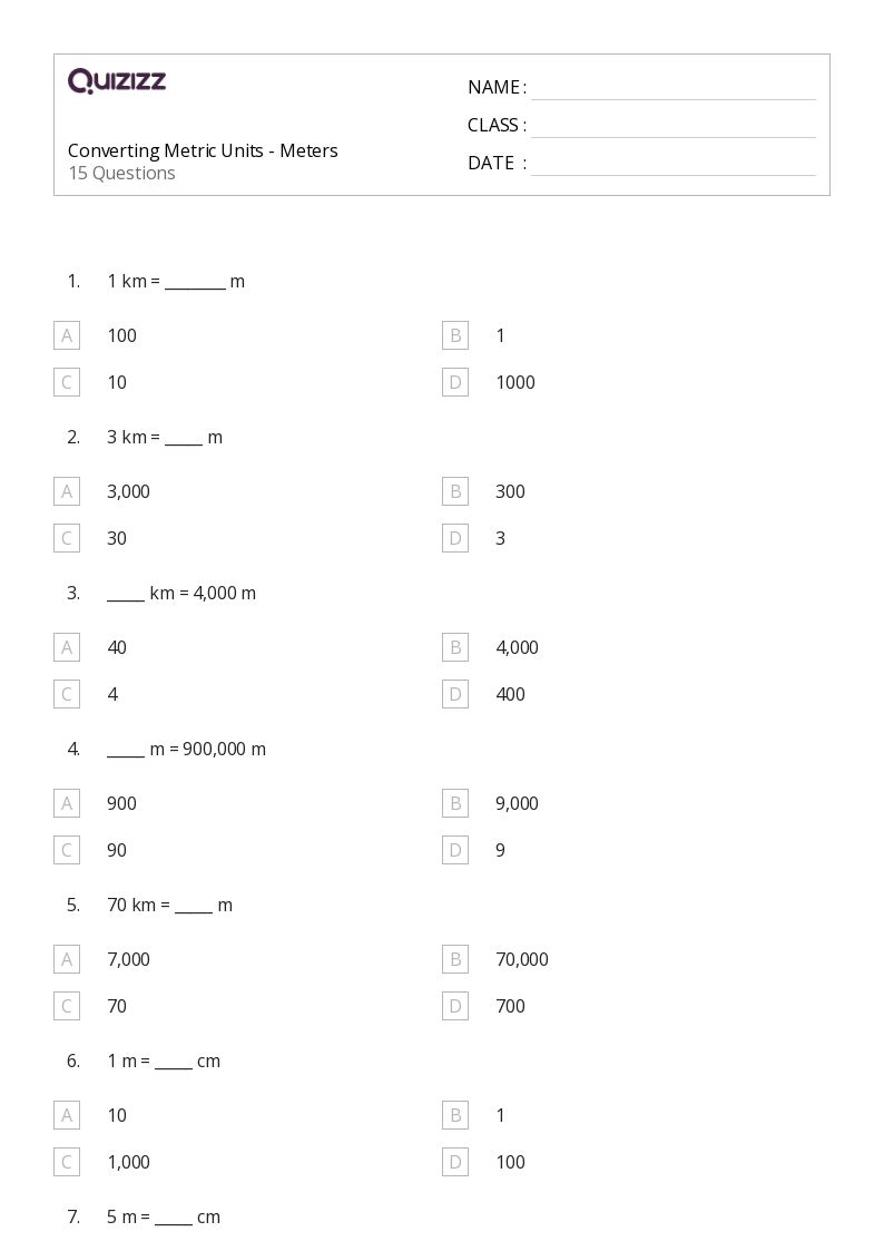 50+ Converting Metric Units worksheets for 4th Grade on Quizizz ...