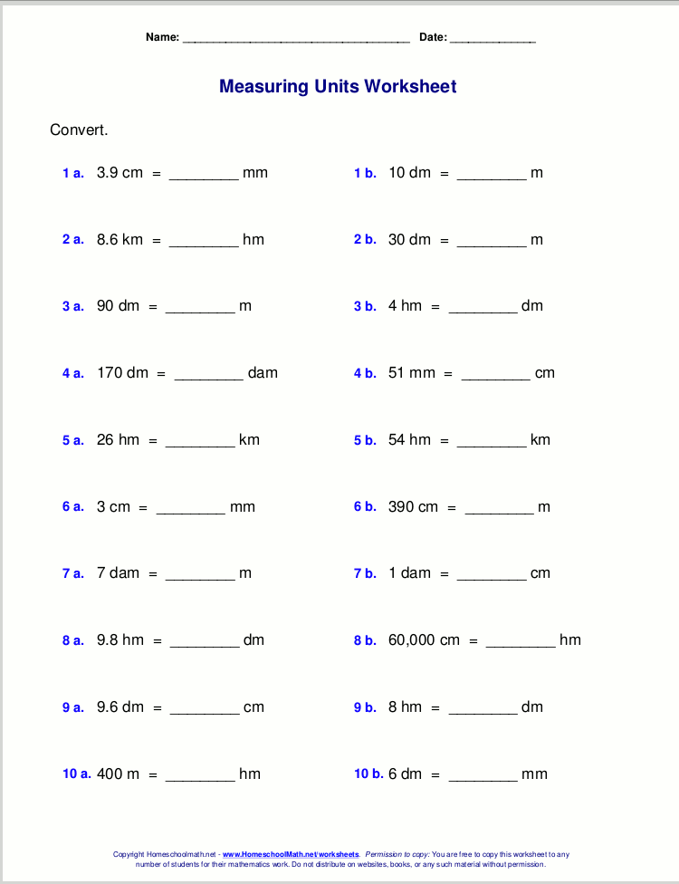Metric measuring units worksheets