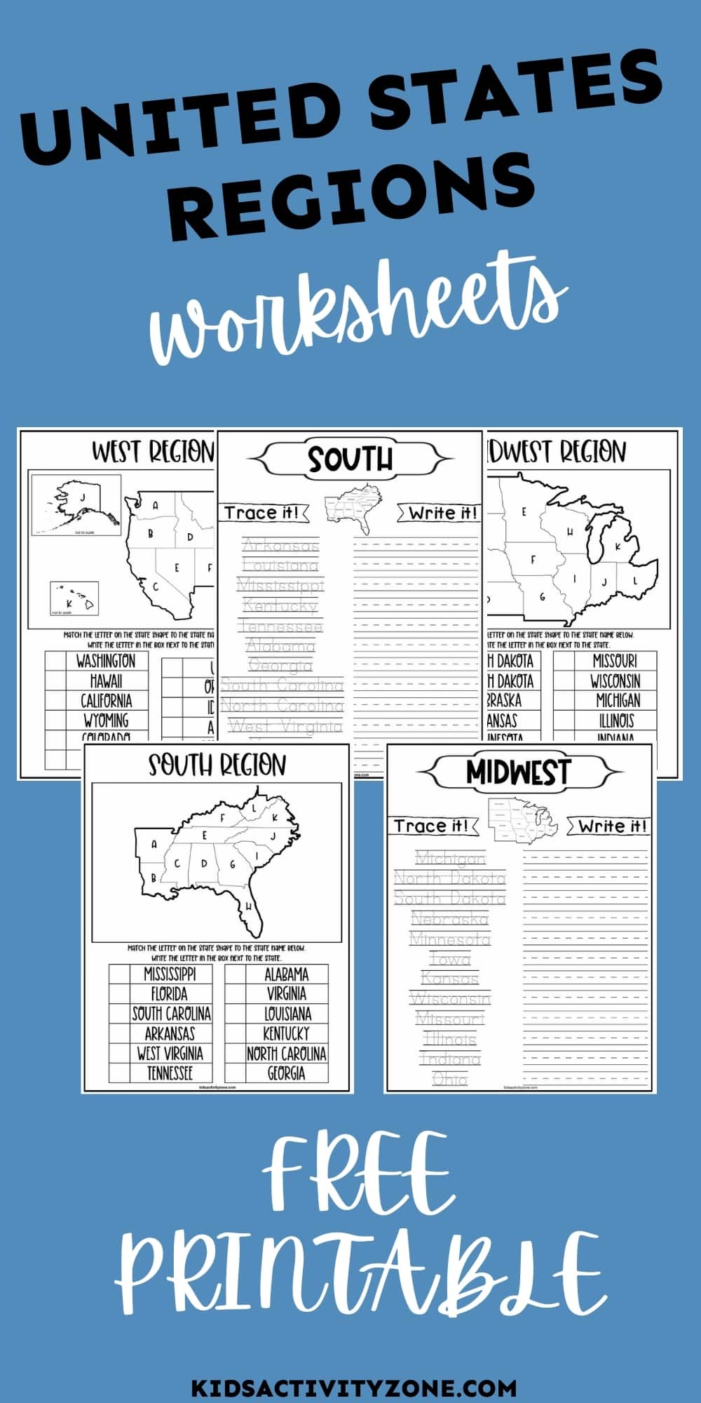 Regions of the United States Worksheets - Kids Activity Zone