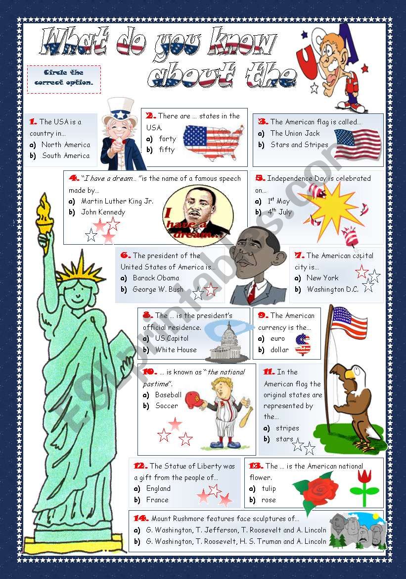 WHAT DO YOU KNOW ABOUT THE USA? - ESL worksheet by mariaolimpia