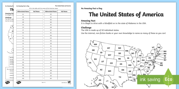 USA States Labelling Activity (Lehrer gemacht) - Twinkl