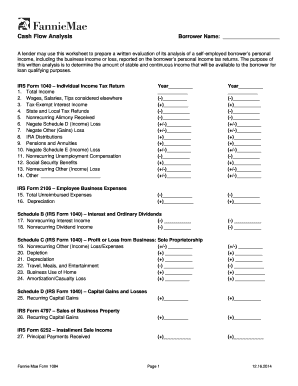 Fannie Mae Self Employed Income Worksheet Fill and Sign
