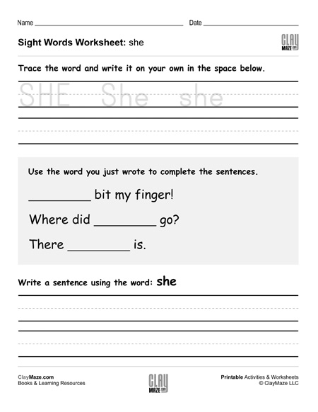 Sight Word Practice Worksheet - She | Homeschool Books, Math ...