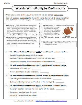 Dictionary Skills Worksheets