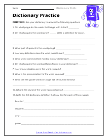 Dictionary Skills Worksheets