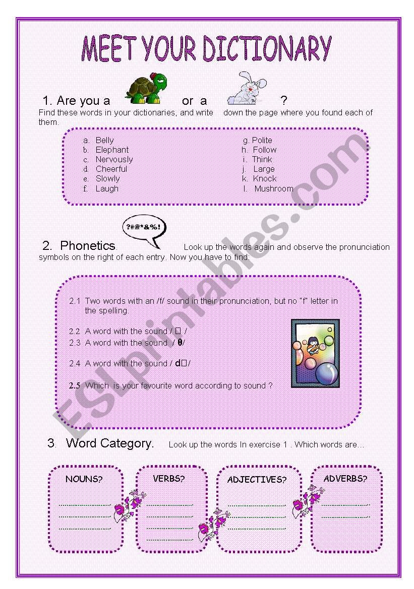 DICTIONARY SKILLS - ESL worksheet by marta73 - Worksheets Library