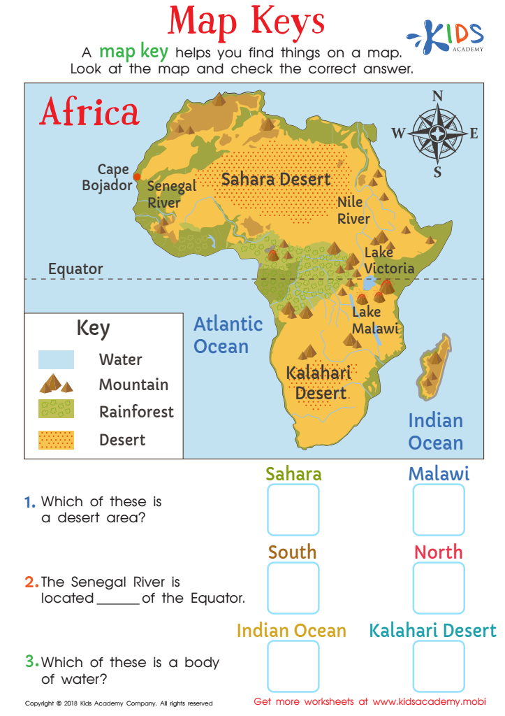 Map Keys Worksheet for kids