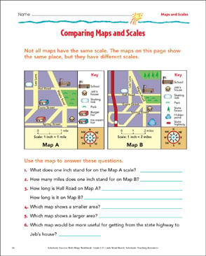 Comparing Maps and Scales: Map Skills | Printable Maps, Skills Sheets