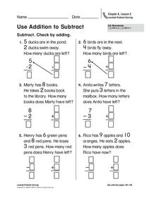 Use Addition to Subtract Worksheet for 1st - 2nd Grade | Lesson Planet
