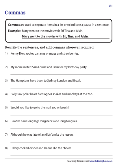 using commas in a series worksheet