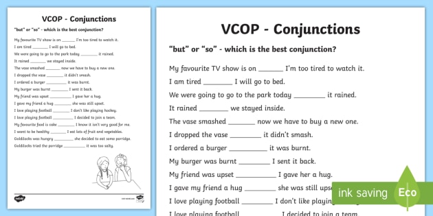 But and So Conjunctions Worksheet - connectives grammar