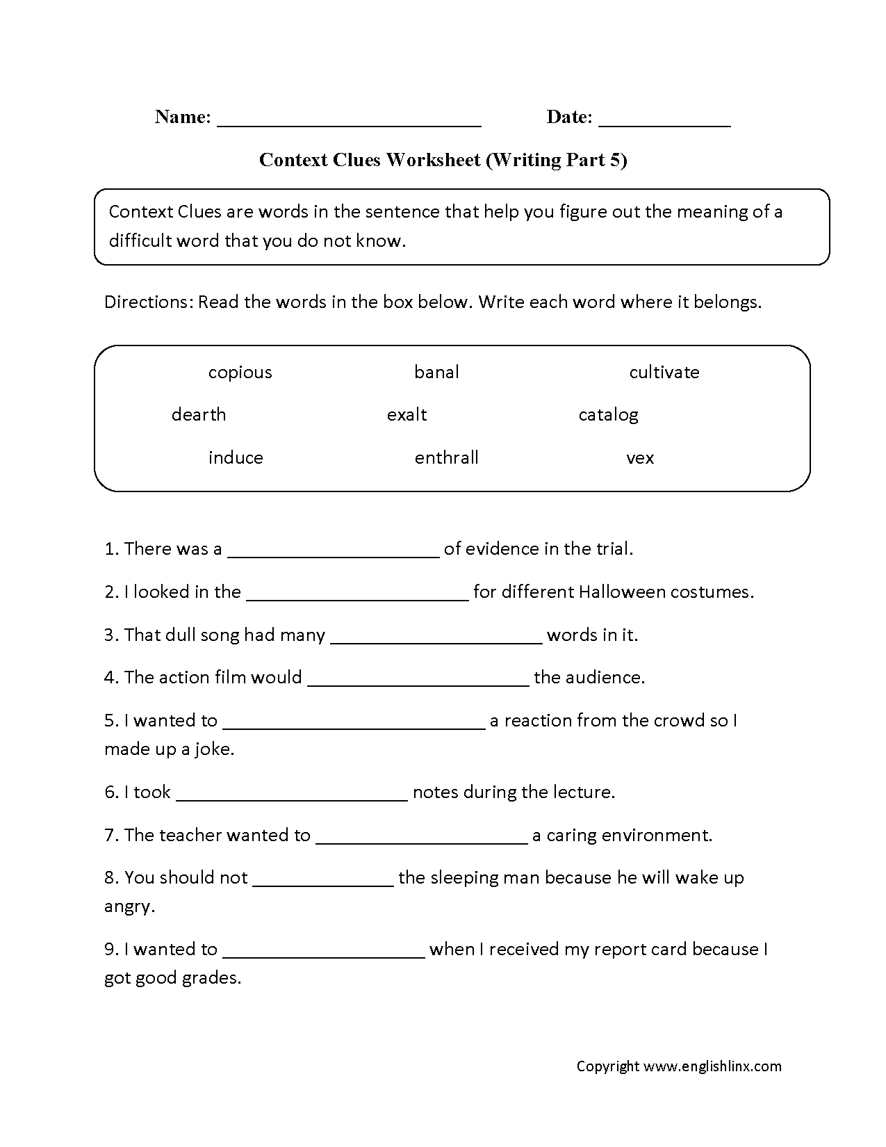worksheets library | Context Clues Worksheets